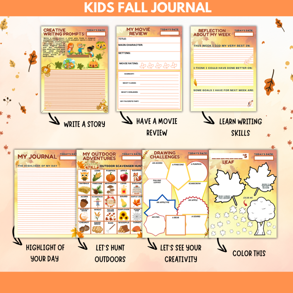 Fall Fun Journal Pages Kids Fall Printable Journal | Little Rs Adventures